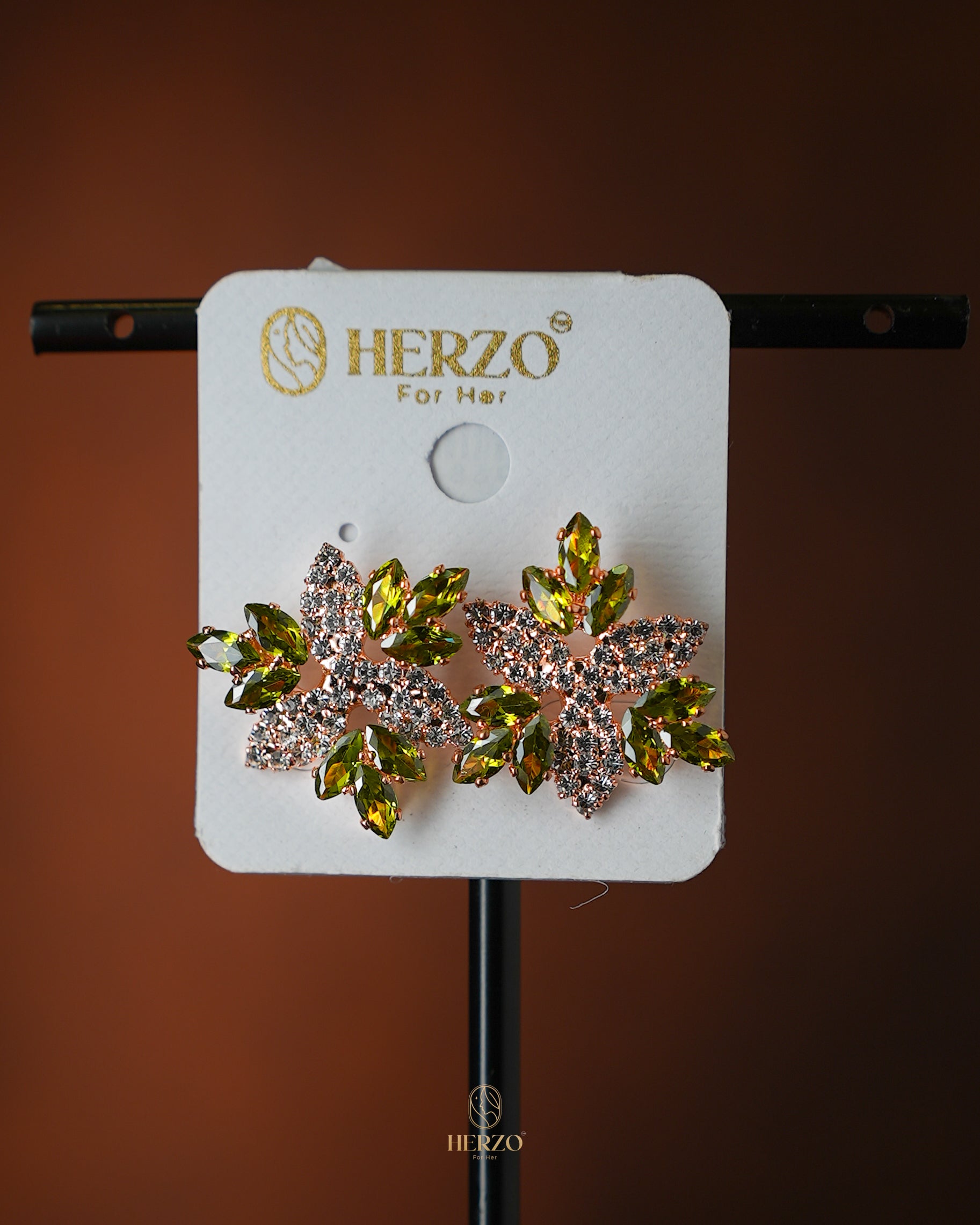 Emerald Blossom Crystal Stud Earrings