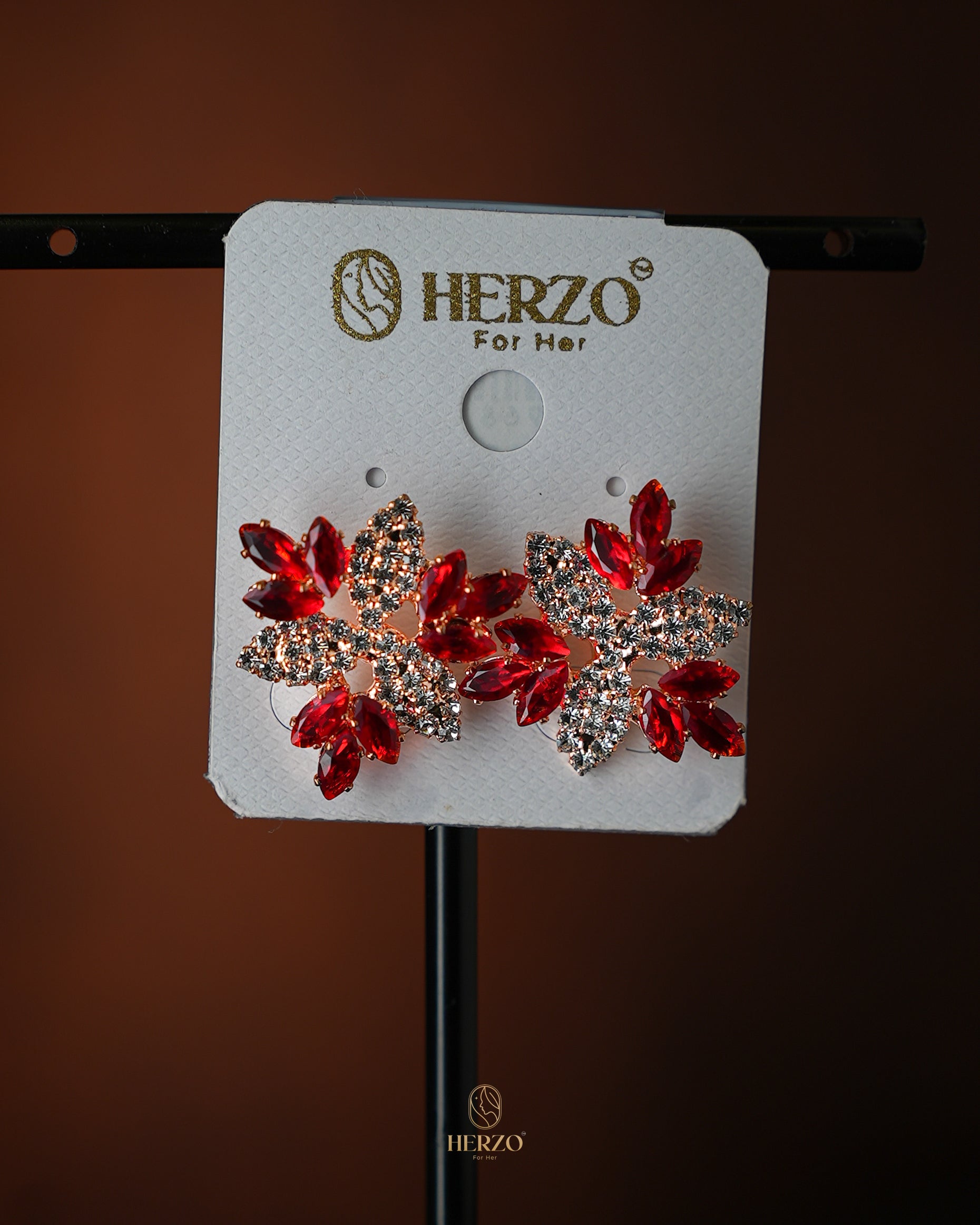 Scarlet Bloom Crystal Stud Earrings